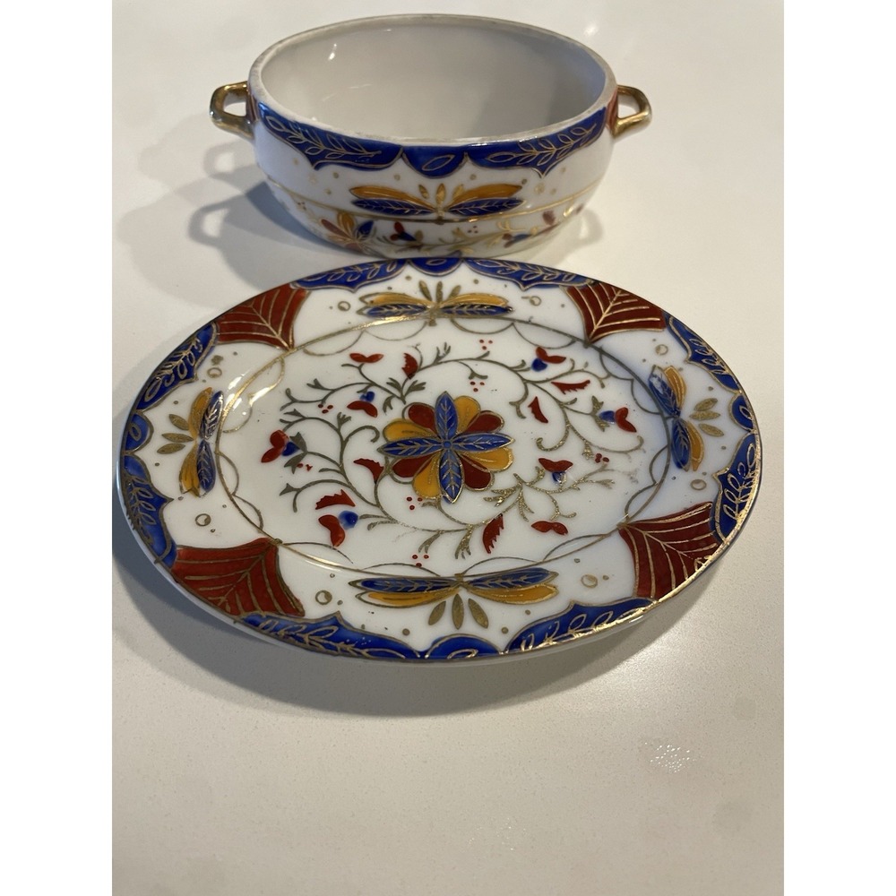 Vintage Japanese Imari Hand Painted porcelain bowl saucer set Mid-20th century